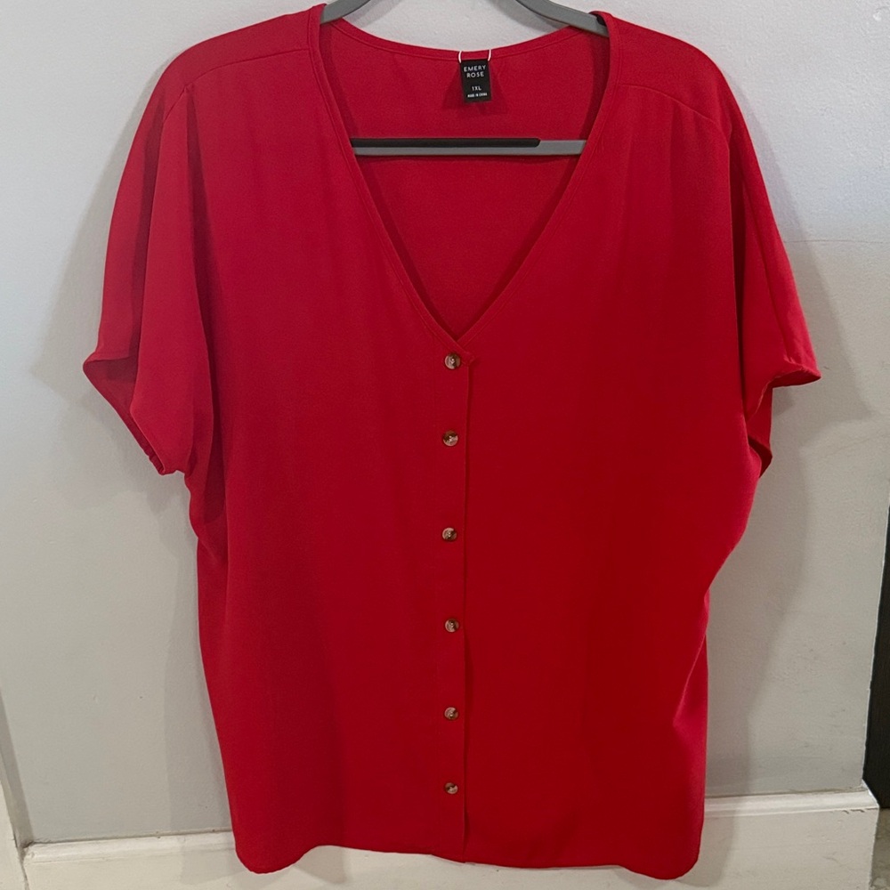 Vibrant Red Button-Down Shirt